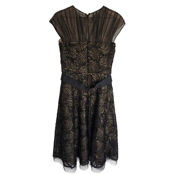 Tadashi Shoji Black Gold Tulle Cocktail Dress Sz 8 Elegant Party - Picture 2 of 3